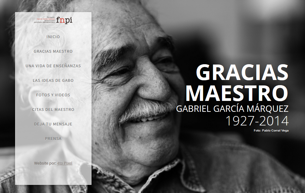 Pantallazo de la web de la FNPI con el especial dedicado a Gabriel García Márquez tras su fallecimiento