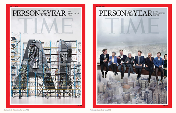 Portadas de la revista 'Time' dedicadas a la inteligencia artificial como Persona del Año 2025 (Pine, 2025)